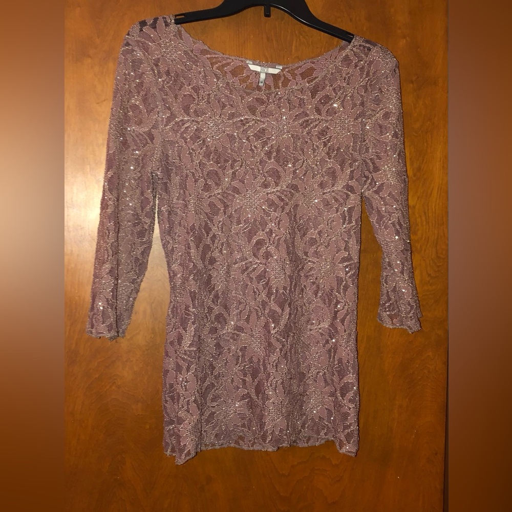 Buckle BKE sparkle Lace stretch 3/4 sleeve top size M
